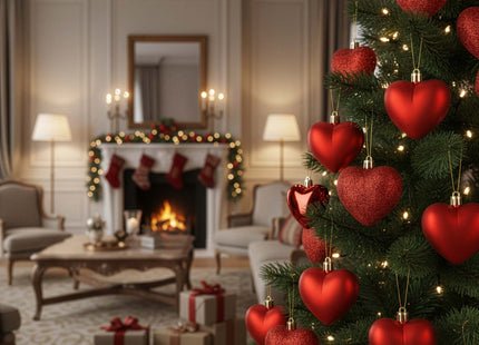 Kerstballen | 16 Stuks | 5/6/7 cm | Rood | Hartjes