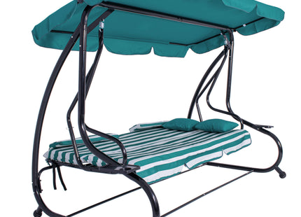 Schommelbank | Linda-Schommel | 3-zits | Waterafstotend | Inclusief 2 Kussens | Verstelbare Luifel | 230 x 100 x 162 cm | Zee Blauw/Wit/Zwart
