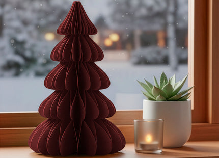 Papieren Kerstboom 30 cm – Bordeauxrood – Opvouwbare Kerstdecoratie met Magnetische Sluiting – Tafeldecoratie – 3D