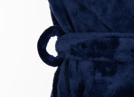 Badjas - Fleece - Marineblauw - Grijstint - Capuchon - Riem - Maat M/L