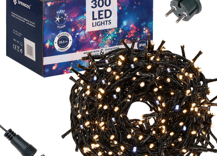 Kerstboomverlichting | Met 300 LED Lampjes | 18,5 M | Warm wit + flits koud wit