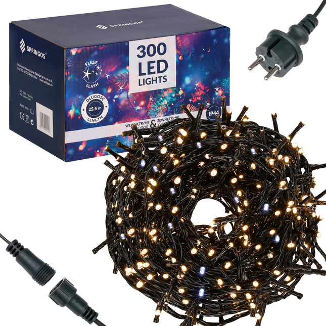 Kerstboomverlichting | Met 300 LED Lampjes | 18,5 M | Warm wit + flits koud wit