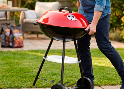 Houtskool barbecue  - BBQ - Draagbaar - Op Wielen - Asopvangbak - Kunststof - RVS - Zwart - Rood