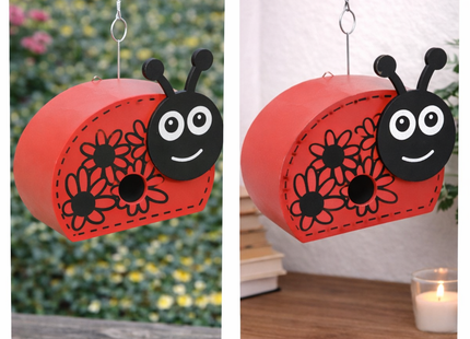 Vogelhuis - Vogelvoederplek - Staand - Lieveheersbeestje - Zwart/Rood - 24 x 11 x 17,5 cm