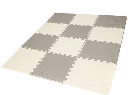 Speelmat | Speelmat Foam | Puzzelmat | 12 Puzzelstukken | 118 x 90 cm | Grijs/Crème