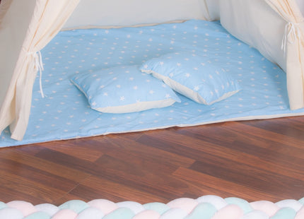 Tipi Tent | Wigwam Speeltent | 120x100x180 cm | Met Mat en Kussens | Naturel Blauw | Sterren