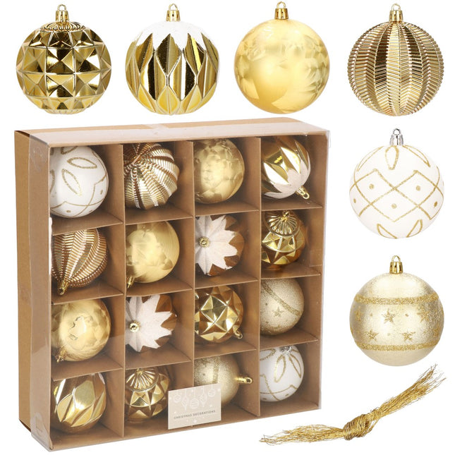 Kerstballen | 16 Stuks | 8 cm | Goud/Wit