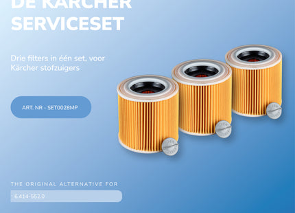 SQOON® Filterset geschikt voor Kärcher WD1, WD2, WD3 - Gelijk aan model: 6.414-552.0 / KFI 3310- 3 stuks