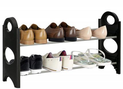 Springos Schoenenrek | 6 - 8 Paar Schoenen | 2 Laags | Kunststof/Metaal | Zwart