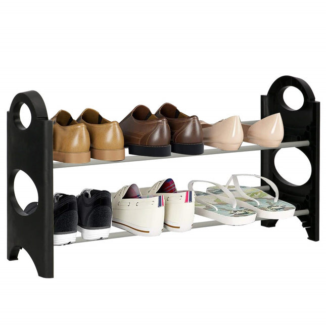 Springos Schoenenrek | 6 - 8 Paar Schoenen | 2 Laags | Kunststof/Metaal | Zwart