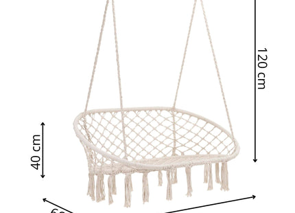 Hangstoel | Binnen & Buiten | Met 2 Kussens | Belastbaar tot 300 kg | 130 x 66 cm | Crème