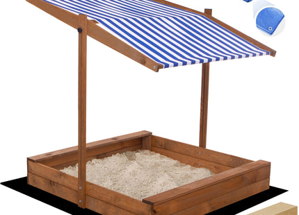 Zandbak  - Inclusief Gronddoek - Met Dak - Geïmpregneerd - Blauw/Wit -120 x 120 CM
