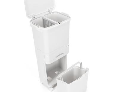 Prullenbak - Afvalbak - Vuilnisbak - Vuilbak - Op Wielen - Afvalscheidingsbakken -  3 Delig - 42 Liter - 83,5 x 42 x 28,5 Cm - Wit