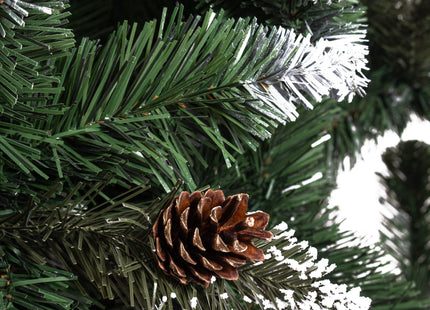 Kunstkerstboom | Premium Royal | Sneeuw | Dennenappels | 180 cm | Zonder Verlichting | Houten Standaard