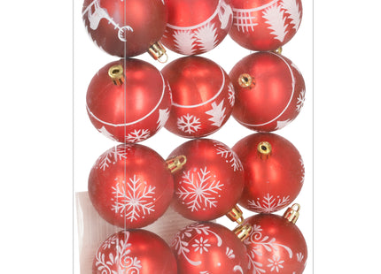 Kerstballen | 12 Stuks | 6 cm | Rood | Figuren