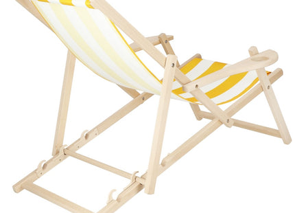 Ligbed | Strandstoel | Ligstoel | Verstelbaar | Armleuningen | Beukenhout | Handgemaakt | Geel/Wit