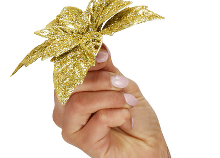 Decoratiebloem | Kerstster | Kerstbloem | Glitters | Goud | 28 CM