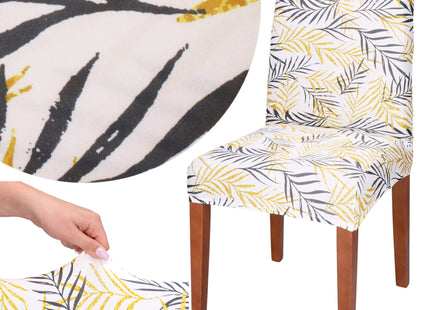 Stoelhoes - Voor Eetkamerstoelen - Met Stretch - Bladeren - Wit/Geel/Grafiet