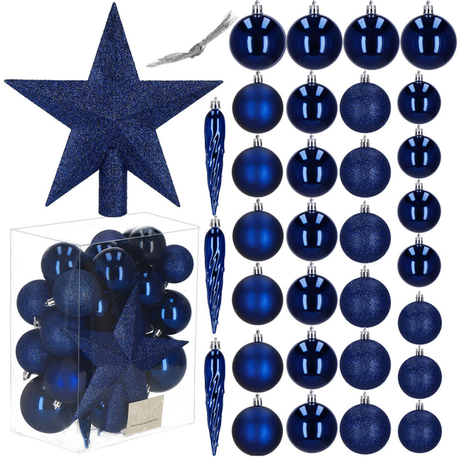 Kerstballen & Piek | 33 Stuks | 5/6/8 cm | Marineblauw