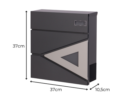 Brievenbus - Wandbrievenbus - Hangend - Kijkvenster - Staal - Zwart - Zilver- 10,5 x 37 x 37  cm