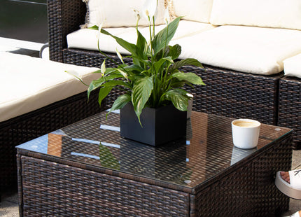 Tuinset - 4 Delig - Stoelen - Bank - Tafel - Rotan - Hoekbank - Bruin/Crème