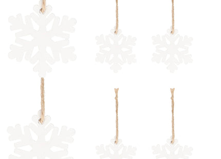 Kerstversiering | Kerstdecoratie voor binnen | Kersthanger | Sneeuwvlok | Hout | 6 Stuks | 4 cm
