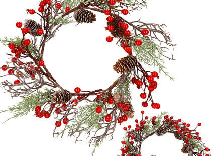 Kerstkrans | Kerst Decoratie | Groen/Rood/Wit/Bruin |37 cm