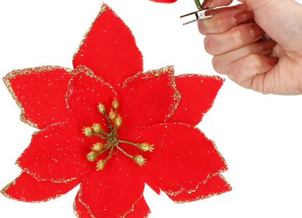 Kunstbloem - Ster van Bethlehem - Rood - Glitters - Clip