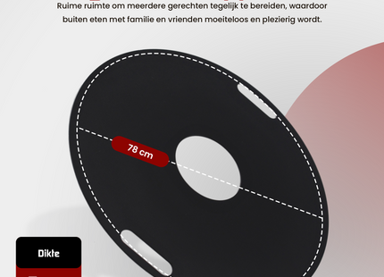 Grillplaat - Bakplaat Voor op een Vuurschaal  - Plancha ring - Bakplaat voor BBQ Grill  - Hittebestendig - RVS - Zwart - Ø 78 cm - 5 Mm