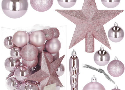 Kerstballen & Piek  | 33 Stuks | 5/6/8 cm | Roze