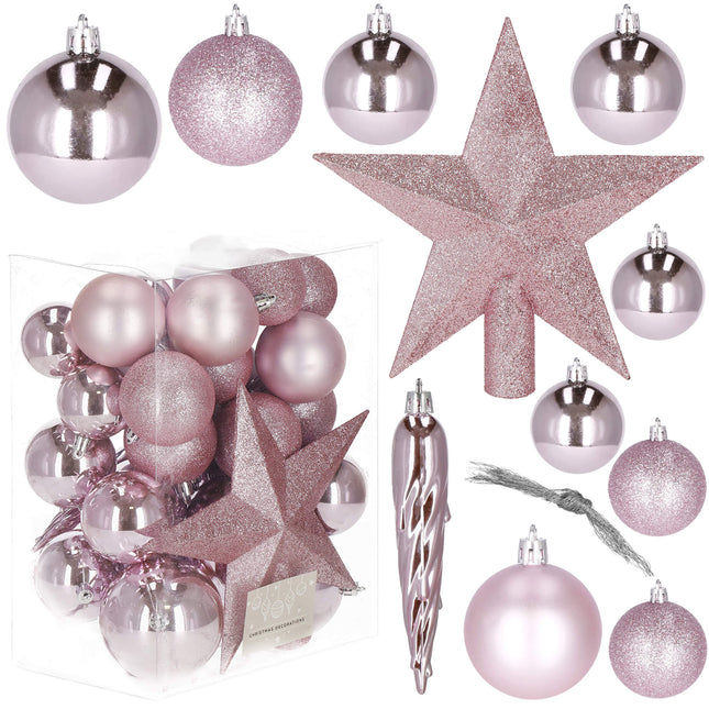 Kerstballen & Piek  | 33 Stuks | 5/6/8 cm | Roze