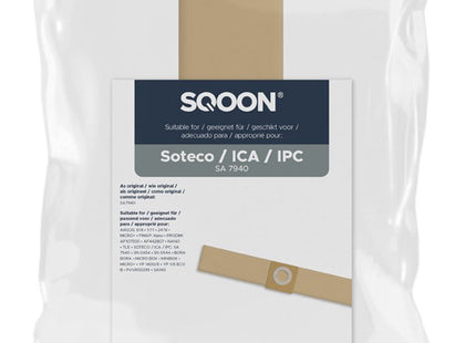 SQOON® Industriële Stofzuigerzakken - Geschikt voor Soteco Micro - Vervangt Model 07940 - 10 Stuks - Papier - Voor Professioneel Gebruik in Bouw en Industrie