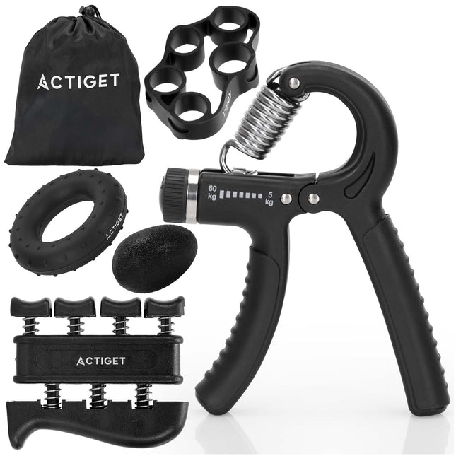 Actiget®  Handtrainer Set | Handknijper | Zwart/Grijs | 10- 40 Kg | 5 Delig