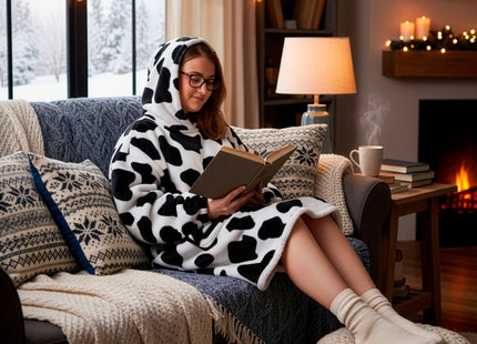 Hoodie Deken - Deken Met Mouwen - One Size - 2 in 1 - Zwart- Wit