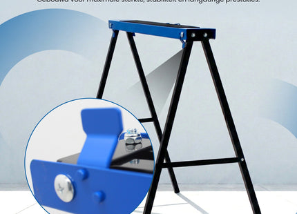 Muntel Opklapbare Schragen - Heavy-Duty - Tot 200 kg Draagvermogen - Verstelbaar - Opvouwbaar - Zwart/Blauw - Set Van 2 - 99,5 x 48 x 78 cm