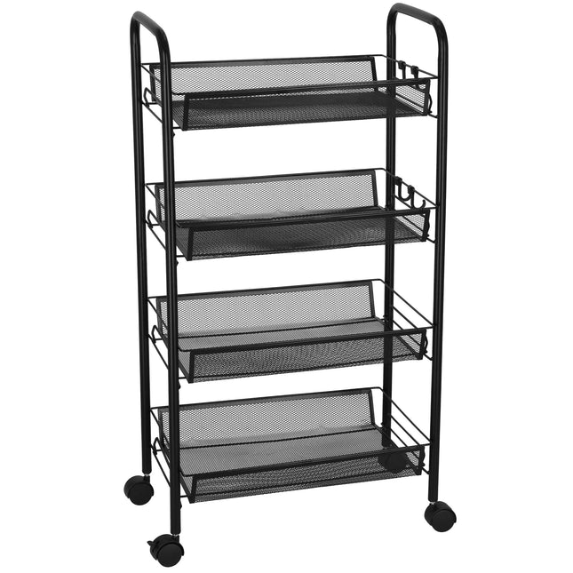 Keukentrolley - Opbergrek - Wielen - 4 Planken - Zwart - 84,5x44x27 cm