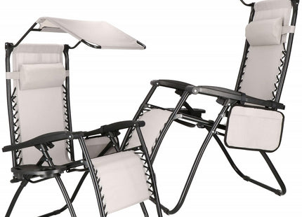 Tuinstoelen | Ligstoel | Opvouwbaar | Verstelbaar | Inclusief Hoofdsteun En Luifel | 2 Stuks | Grijstinten