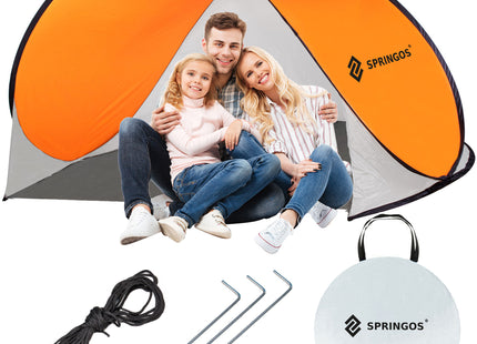 Strandtent | Pop-Up Strandtent | UV Filter | Windbescherming | Inclusief Draagtas | 200 x 120 x 110 cm | Wit/Oranje