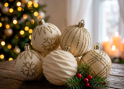 Kerstballen | 16 Stuks | 6 cm | Goud/Wit | 4 Patronen