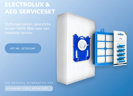 SQOON® Serviceset geschikt voor Philips, AEG, Electrolux stofzuigers - Gelijk aan model: FC8031 - Met HEPA-filter en geurstaafjes voor schone en frisse lucht tijdens het stofzuigen