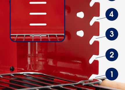 Houtskool barbecue -Op Wielen - BBQ - Asopvangbak - Kunststof - RVS - Zwart - Rood - Houtlook - 5 Standen