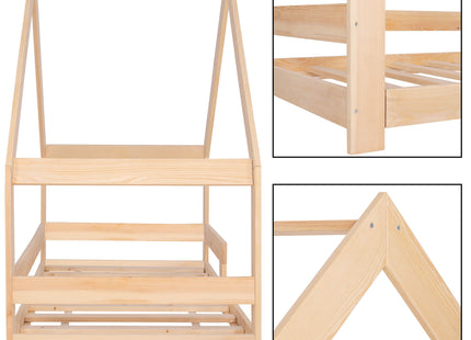 Kinderbed - Bed - Veiligheid - Uitvalbescherming - Hout - Lichtbruin - 160 x 80cm