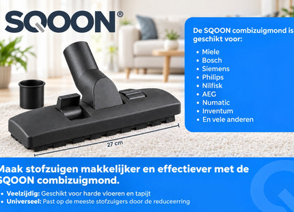 SQOON® Combi zuigmond 32/35 mm (met pasbus) - 27 cm breed - voor stofzuigers met 32 of 35 mm aansluiting