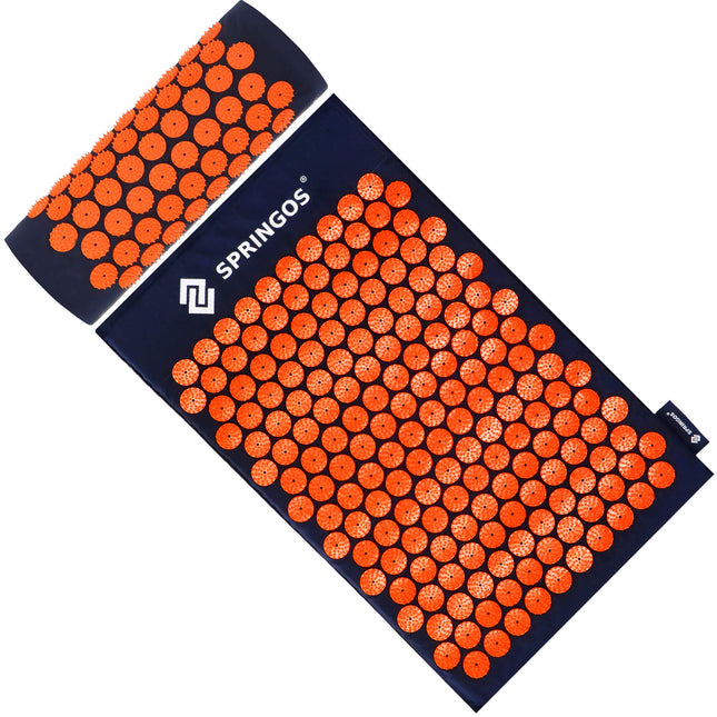 Acupressuurmat -  Spijkermat - Lichaamsstimulator - Ontspanningsmassageapparaat - Kussen - 65x41 cm - Blauw/Oranje