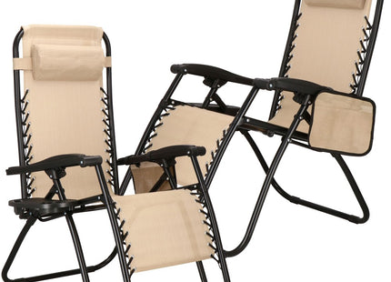 Tuinstoelen | Ligstoel | Opvouwbaar | Verstelbaar | Ergonomische Hoofdsteun | 2 Stuks | Licht Beige/Zwart