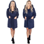 Badjas - Fleece - Marineblauw - Capuchon - Riem - Maat L/XL