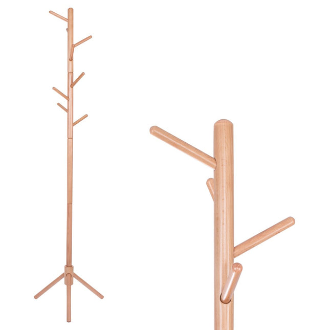 Staande Kapstok | Hout | 8 Haken | Garderobe Kapstok | Naturel | 175 cm