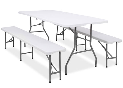 Picknick Tafel Met Bankjes - Campingtafel - Campingset - Biertafel - Horeca - Tafel - Bankjes - Opvouwbaar - Wit - 180 x 74 x74 cm