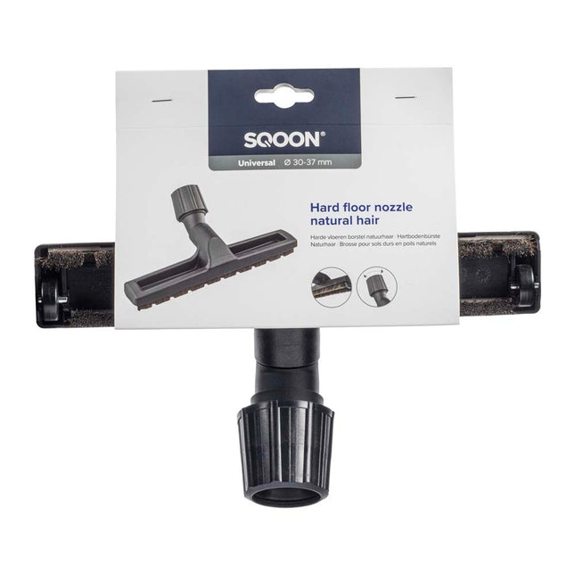 SQOON®  Parketborstel – Natuurhaar – Harde Vloeren -  Universele Aansluiting 30-37 mm – Met Rubberen Wieltjes – Geschikt voor Parket & Tegels – Extra Lang Haar voor Krasvrij Reinigen