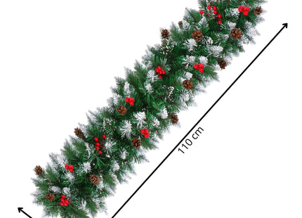 Kerstslinger | 110 cm | Dennenappels | Lijsterbes | Sneeuw | Groen